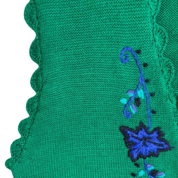 KORET Vintage Green Knit Sweater Vest w/Blue Embroidered Flowers Womens Size M - Picture 6 of 11